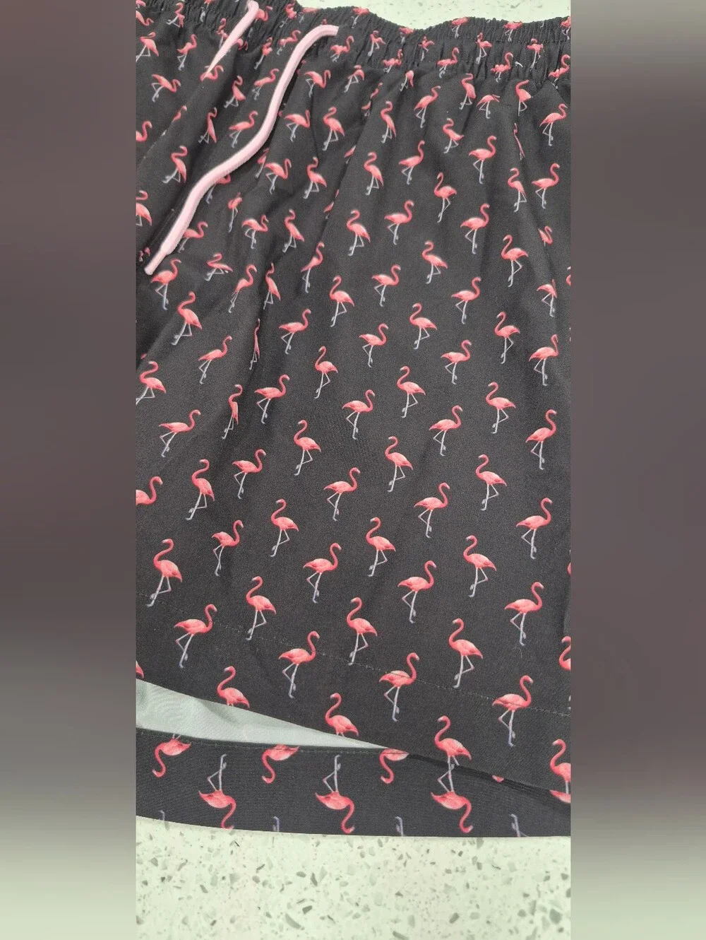 Men's Black Flamingo Swim Trunks